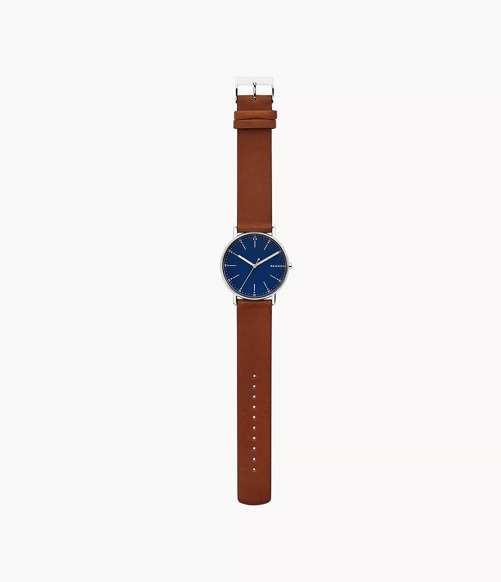 Skagen SKW6355 Signatur Quartz Deep Ocean Blue Dial Brown Leather Strap Men's Watch