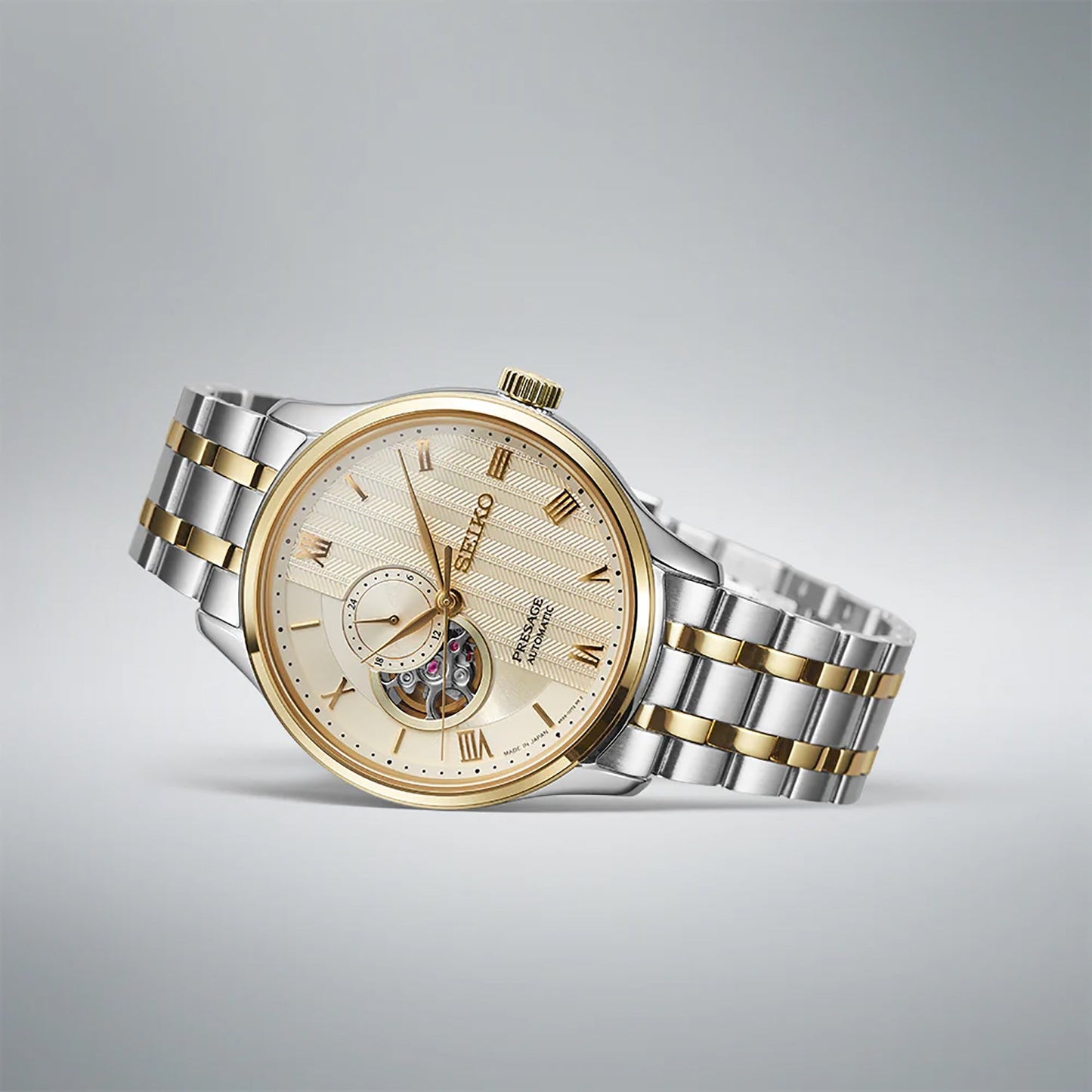 Seiko SSA464J1 Men Automatic Golden Dial Stainless Steel Presage Japanese Zen Gardens Watch