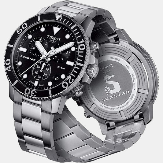 Tissot T1204171105100 Black Dial Men’s Swiss Quartz Chronograph Watch with Stainless Steel Case & Bracelet