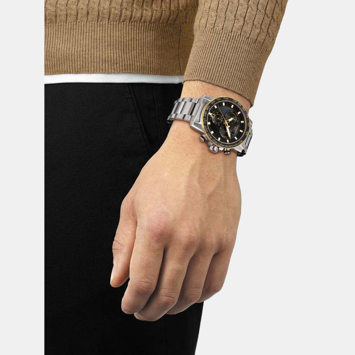 Tissot T1256172105100 Black Dial Men’s Swiss Quartz Supersport Chrono Watch – Yellow Gold PVD & Stainless Steel Case & Bracelet, Sapphire Crystal