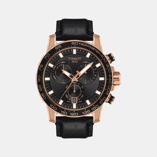 Tissot T1256173605100 Black Dial Men’s Swiss Quartz Supersport Chrono Watch – Rose Gold PVD & Stainless Steel Case, Black Leather Strap