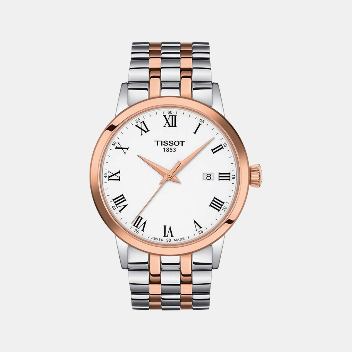Tissot T1294102201300 White Dial 42 mm Men’s Swiss Quartz Classic Dream Watch – Two‑Tone Stainless Steel & Rose Gold PVD Bracelet, Sapphire Crystal