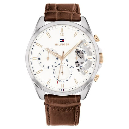 Tommy Hilfiger TH1710450 Men Analog Quartz Round Dial Brown Leather Strap Watch