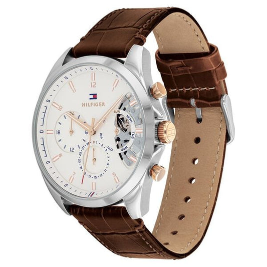 Tommy Hilfiger TH1710450 Men Analog Quartz Round Dial Brown Leather Strap Watch