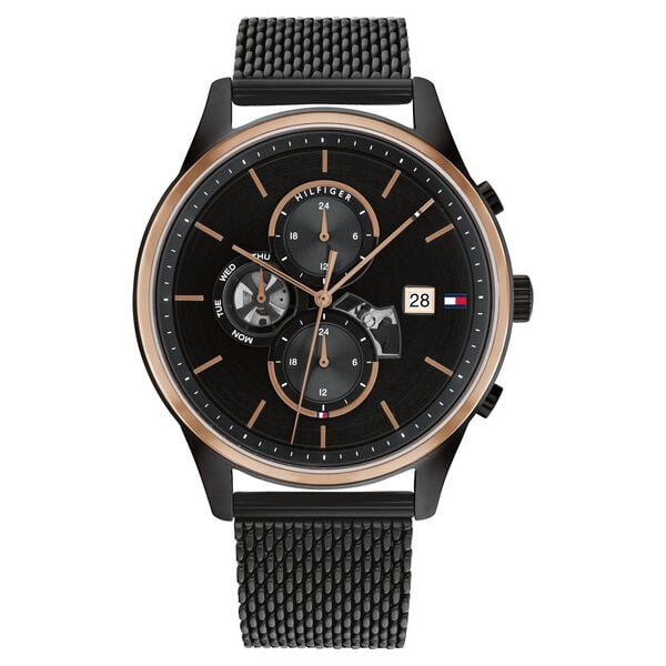 Tommy Hilfiger NETH1710505 Analog Quartz Men’s Watch with Black Dial and Black Stainless Steel Mesh Strap