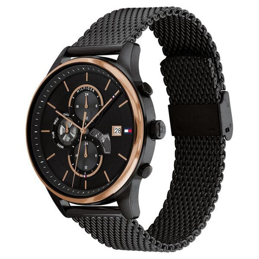 Tommy Hilfiger NETH1710505 Analog Quartz Men’s Watch with Black Dial and Black Stainless Steel Mesh Strap