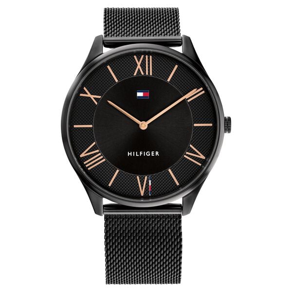 Tommy Hilfiger NTTH1710513 Men Analog Quartz Black Dial Stainless Steel Mesh Strap Watch