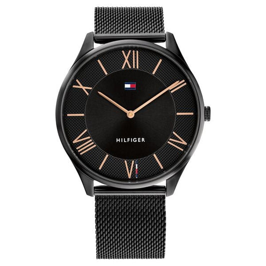 Tommy Hilfiger NTTH1710513 Men Analog Quartz Black Dial Stainless Steel Mesh Strap Watch