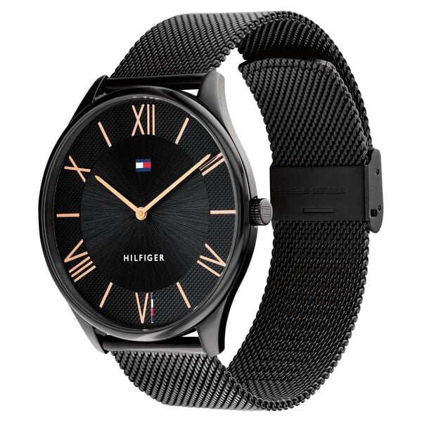 Tommy Hilfiger NTTH1710513 Men Analog Quartz Black Dial Stainless Steel Mesh Strap Watch