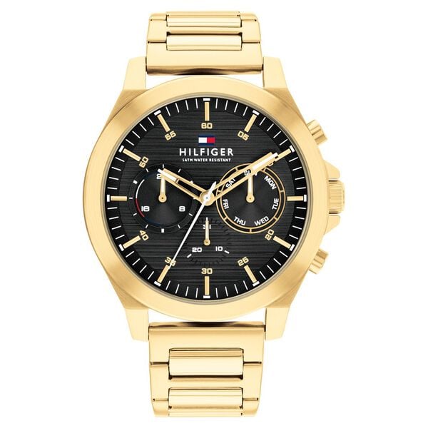 Tommy Hilfiger TH1710520W Men Black Dial Gold-Tone Stainless Steel Strap Quartz Multifunction Watch