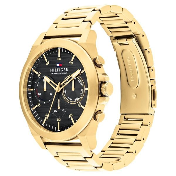 Tommy Hilfiger TH1710520W Men Black Dial Gold-Tone Stainless Steel Strap Quartz Multifunction Watch