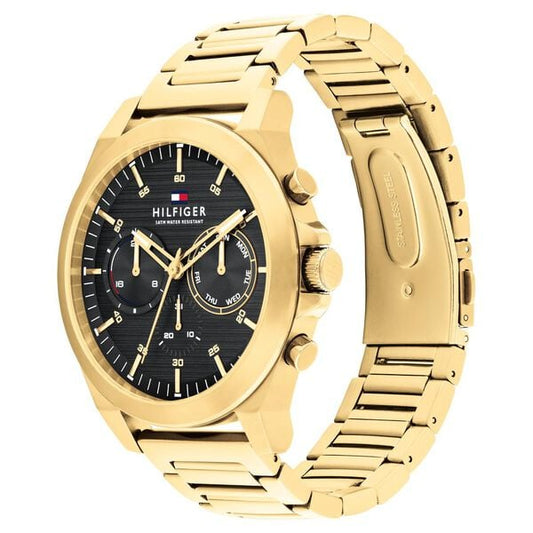 Tommy Hilfiger TH1710520W Men Black Dial Gold-Tone Stainless Steel Strap Quartz Multifunction Watch