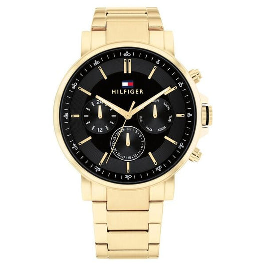 Tommy Hilfiger NTTH1710589 Analog Quartz Men’s Watch with Black Dial and Gold Stainless Steel Strap