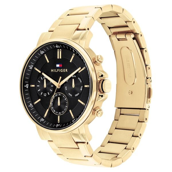 Tommy Hilfiger NTTH1710589 Analog Quartz Men’s Watch with Black Dial and Gold Stainless Steel Strap
