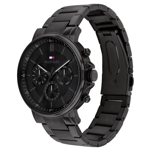Tommy Hilfiger Multifunction Black Stainless Steel Strap for Men NTTH1710590 Men Analog Quartz Multifunction Black Dial Stainless Steel Watch