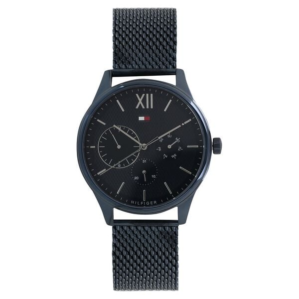 Tommy Hilfiger NDTH1791421W Men’s Blue Dial Blue Mesh Stainless Steel Strap Quartz Multifunction Analog Watch – Round Metal Case, Mineral Glass, 50 m Water‑Resistant