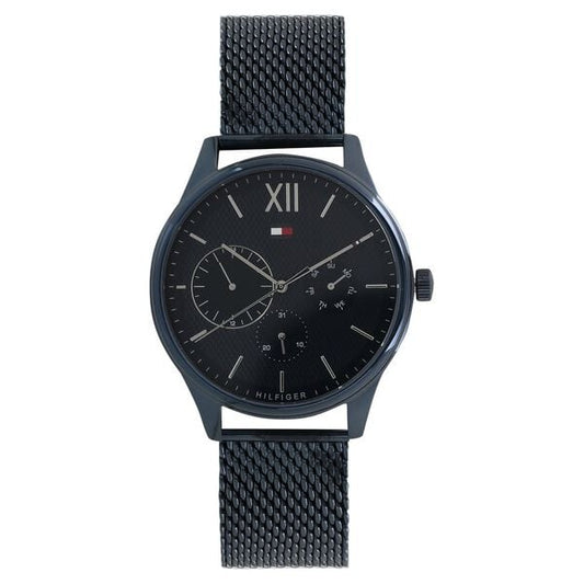 Tommy Hilfiger NDTH1791421W Men’s Blue Dial Blue Mesh Stainless Steel Strap Quartz Multifunction Analog Watch – Round Metal Case, Mineral Glass, 50 m Water‑Resistant