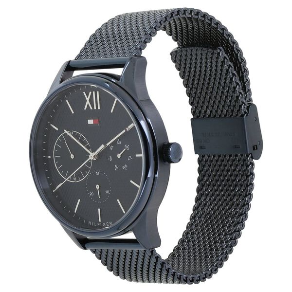 Tommy Hilfiger NDTH1791421W Men’s Blue Dial Blue Mesh Stainless Steel Strap Quartz Multifunction Analog Watch – Round Metal Case, Mineral Glass, 50 m Water‑Resistant