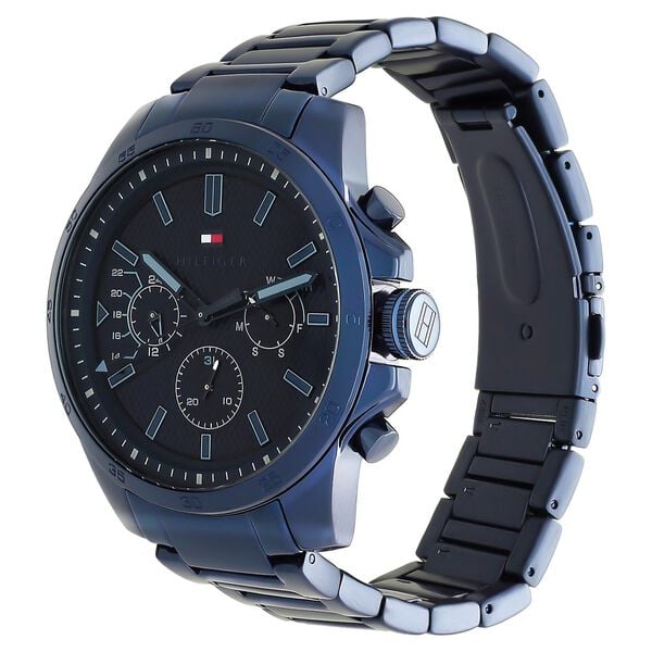 Tommy Hilfiger NDTH1791560 Men’s Blue Dial Stainless Steel Strap Quartz Analog Watch – Round Metal Case, Mineral Glass, Push‑Button Clasp, Water‑Resistant