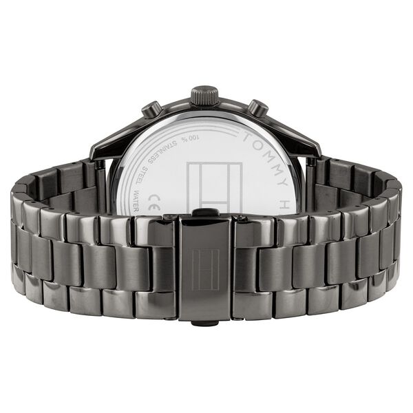 Tommy Hilfiger NETH1791727 Men’s Black Dial Grey Stainless Steel Strap Quartz Multifunction Analog Watch – Round Stainless Steel Case, Mineral Glass, Push-Button Deployment Clasp, 50 m Water-Resistant