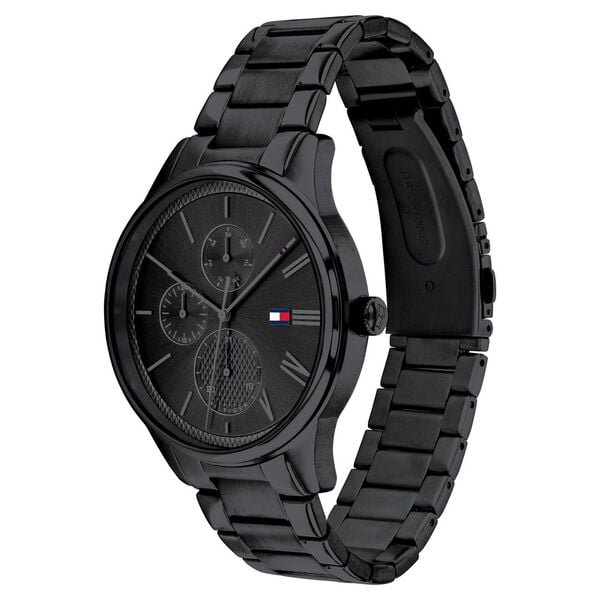 Tommy Hilfiger NCTH1791849 Men’s Black Dial Black Stainless Steel Strap Quartz Multifunction Analog Watch – Round Stainless Steel Case, Mineral Glass, Push‑Button Clasp, 50 m Water‑Resistant