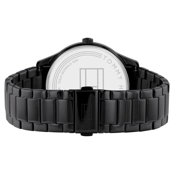 Tommy Hilfiger NCTH1791849 Men’s Black Dial Black Stainless Steel Strap Quartz Multifunction Analog Watch – Round Stainless Steel Case, Mineral Glass, Push‑Button Clasp, 50 m Water‑Resistant