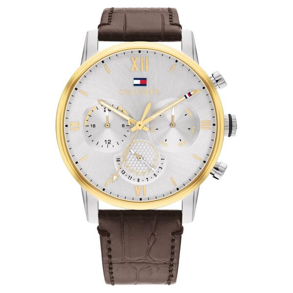 Tommy Hilfiger NETH1791884 Men Silver Dial Brown Leather-Strap Multifunction Watch