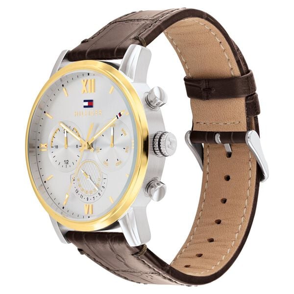 Tommy Hilfiger NETH1791884 Men Silver Dial Brown Leather-Strap Multifunction Watch