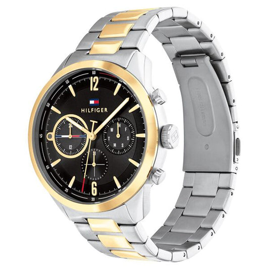 Tommy Hilfiger NTTH1791944 Multifunction Quartz Men’s Watch with Black Dial and Two-Tone Stainless Steel Strap