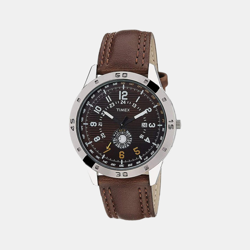Timex TI000U90300 Quartz Analog Brown Dial Genuine Leather Strap Watch for Men