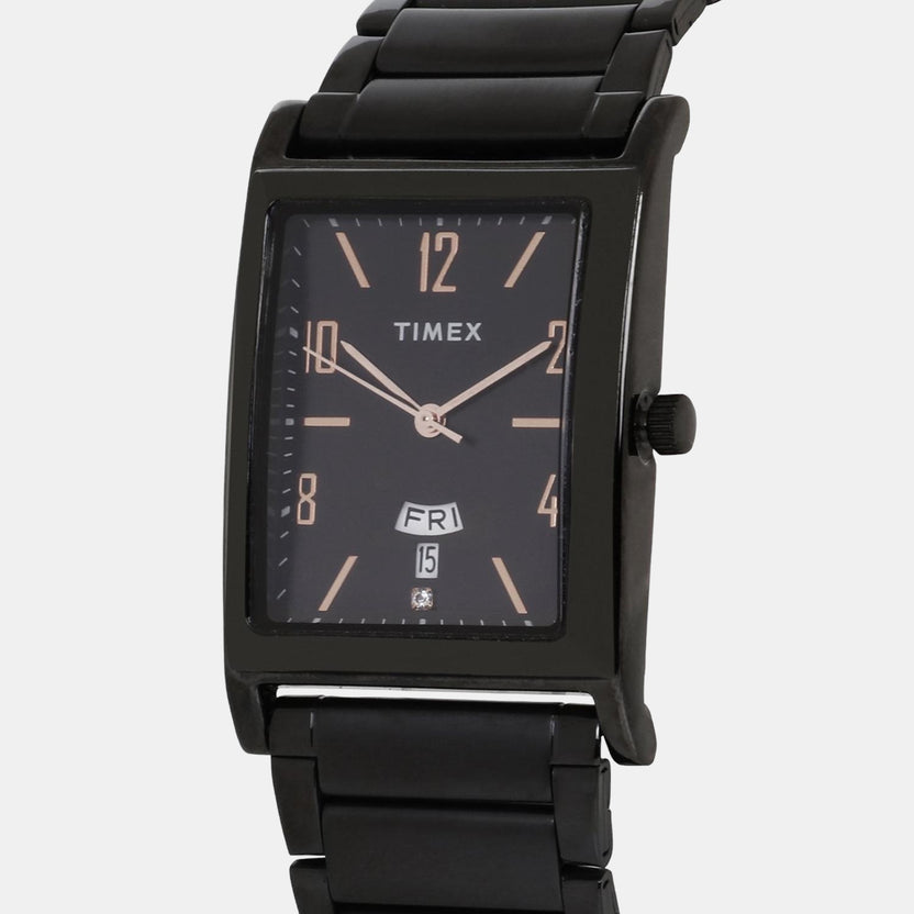 Timex TW000L521 Men Quartz Black Dial Stainless Steel Rectangle Watch