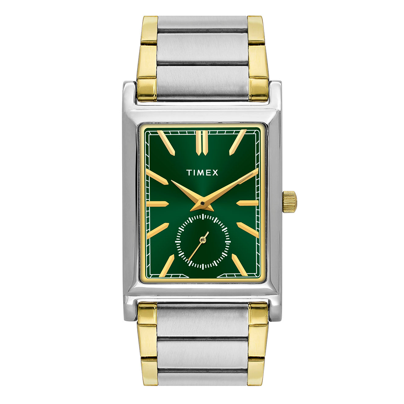 Timex TW000L524 Quartz Analog Green Rectangle Dial Two-Tone Stainless Steel Watch For Men