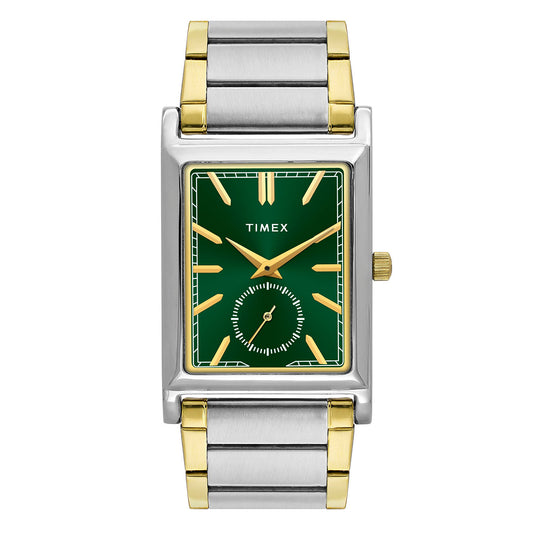 Timex TW000L524 Quartz Analog Green Rectangle Dial Two-Tone Stainless Steel Watch For Men