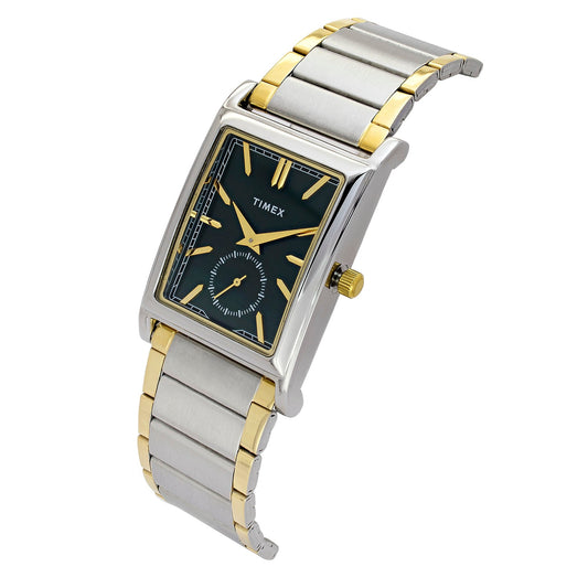 Timex TW000L524 Quartz Analog Green Rectangle Dial Two-Tone Stainless Steel Watch For Men