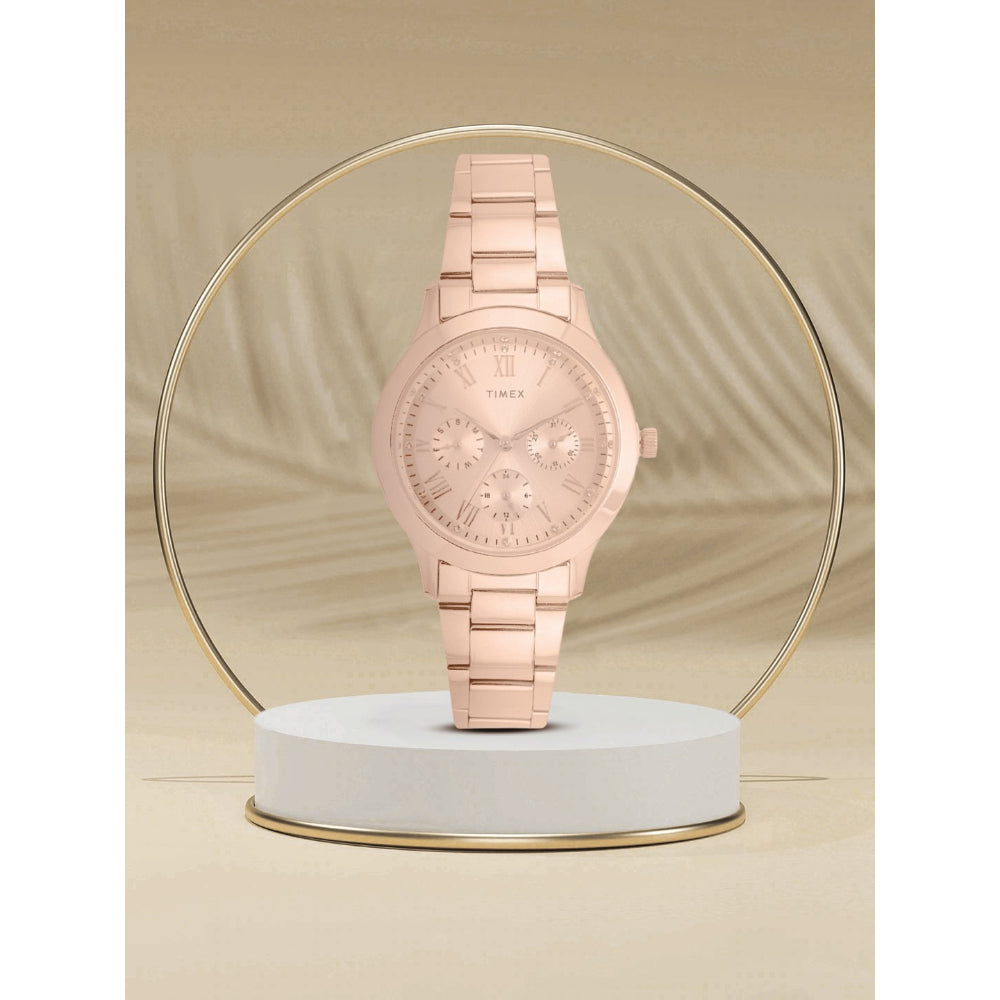 Timex TW000Q810 Women’s Rose-Gold Dial Stainless Steel Multifunction Watch