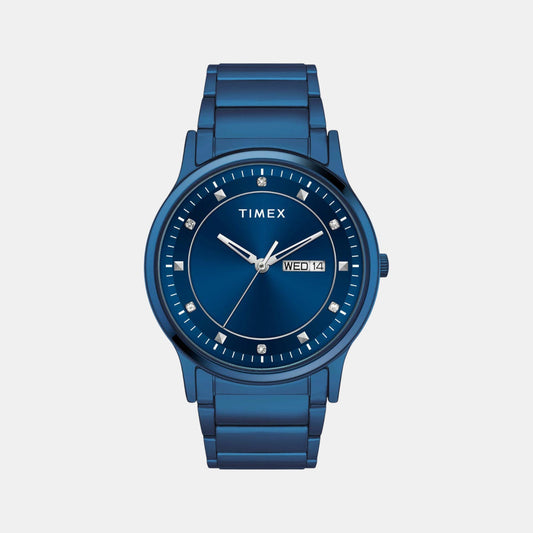 Timex TW000R458 Blue Dial Stainless Steel Bracelet Analog Men Watch – Round Case, Quartz Movement