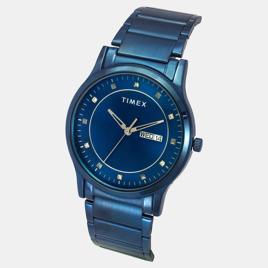 Timex TW000R458 Blue Dial Stainless Steel Bracelet Analog Men Watch – Round Case, Quartz Movement