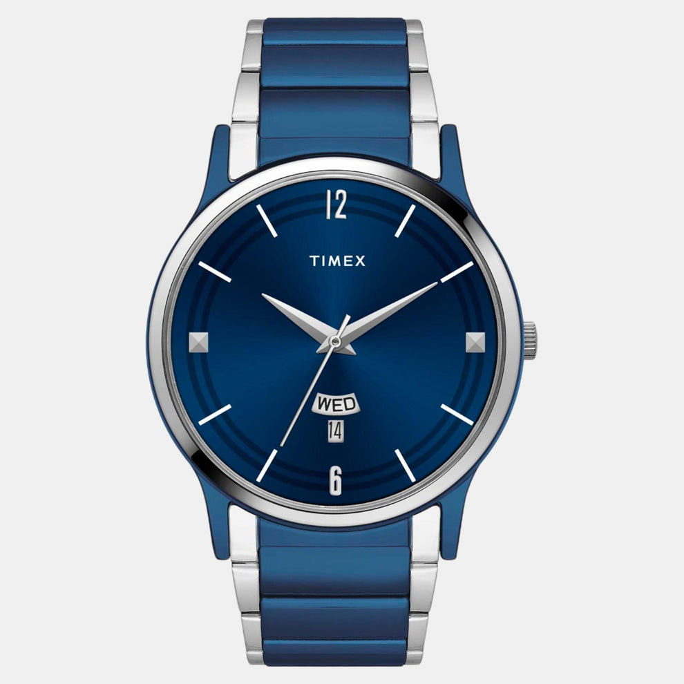 Timex TW000R466 Men’s Blue Dial Analog Watch with Stainless Steel Strap