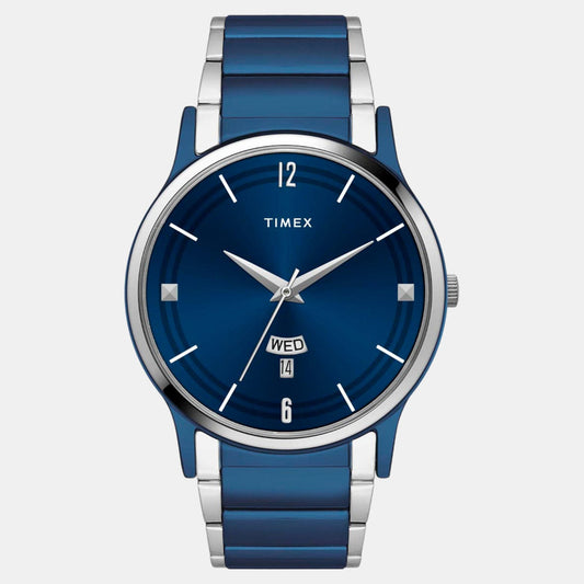 Timex TW000R466 Men’s Blue Dial Analog Watch with Stainless Steel Strap