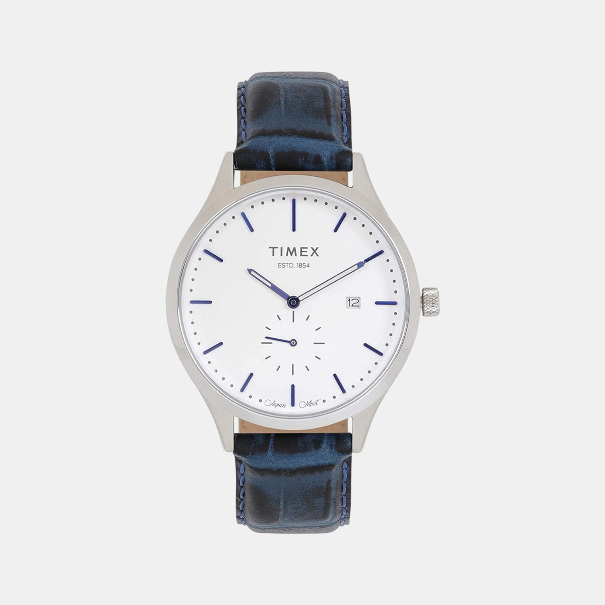 Timex TW000T316 Analog Quartz Watch for Men – White Dial, Blue Leather Strap