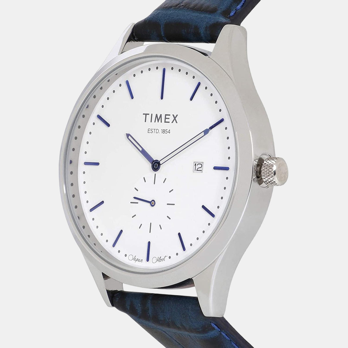 Timex TW000T316 Analog Quartz Watch for Men – White Dial, Blue Leather Strap