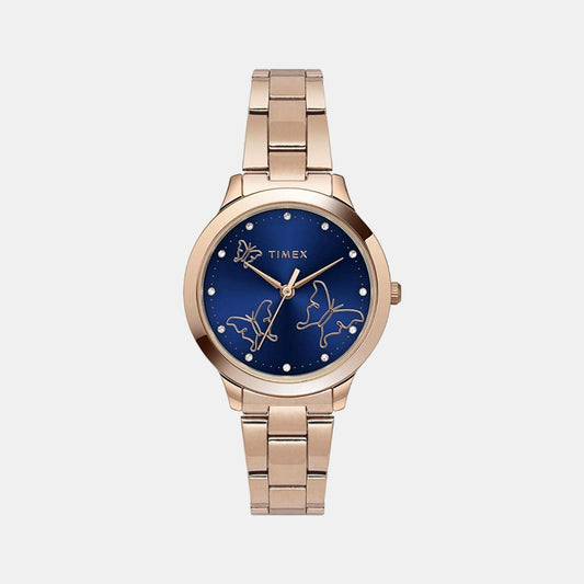 Timex TW000T631 Analog Quartz Watch for Women – Blue Dial, Rose Gold Stainless Steel Bracelet