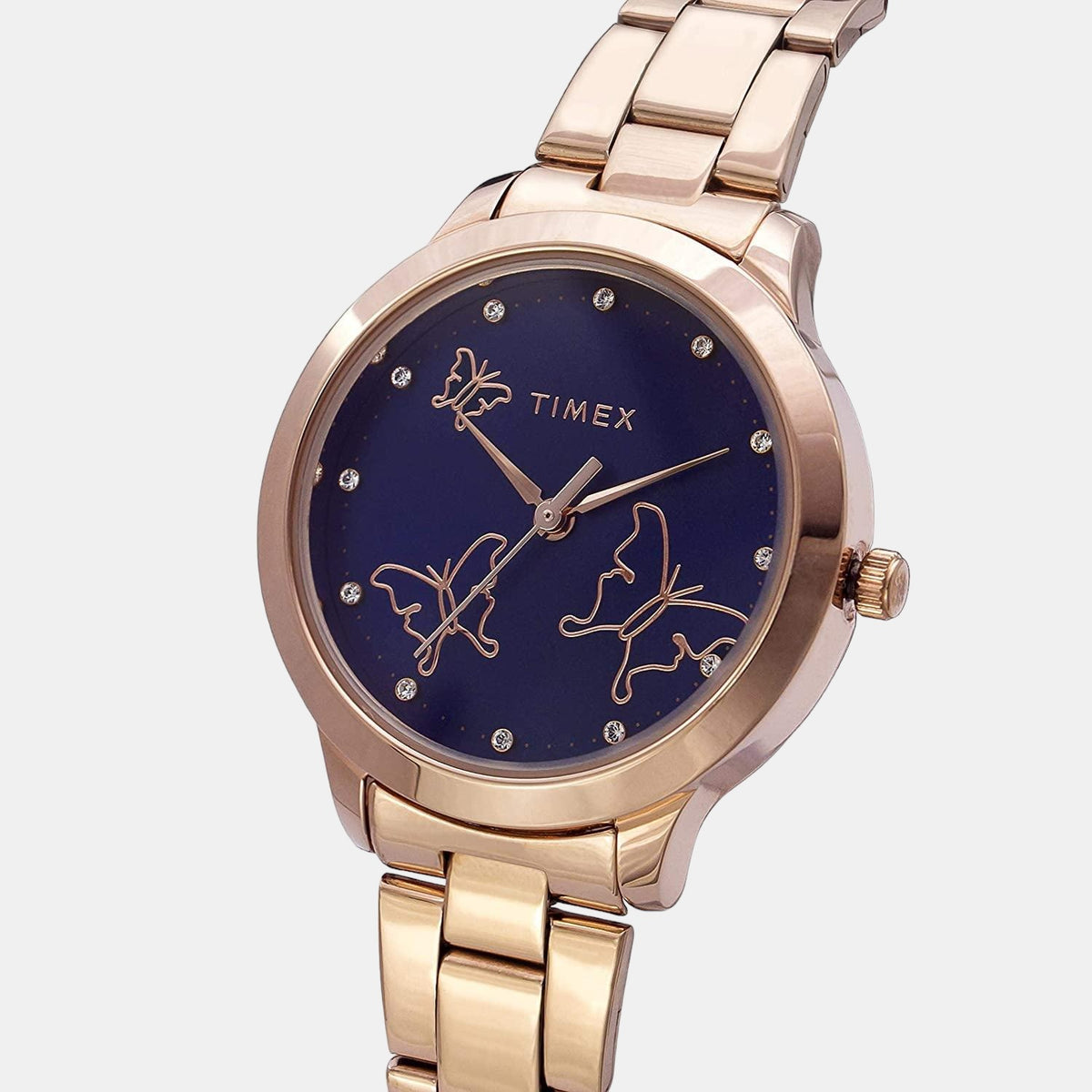 Timex TW000T631 Analog Quartz Watch for Women – Blue Dial, Rose Gold Stainless Steel Bracelet