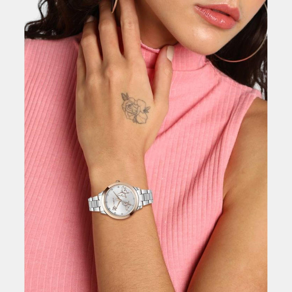 Timex TW000T634 Women Silver Stainless Steel Analog Watch | Elegant Classic