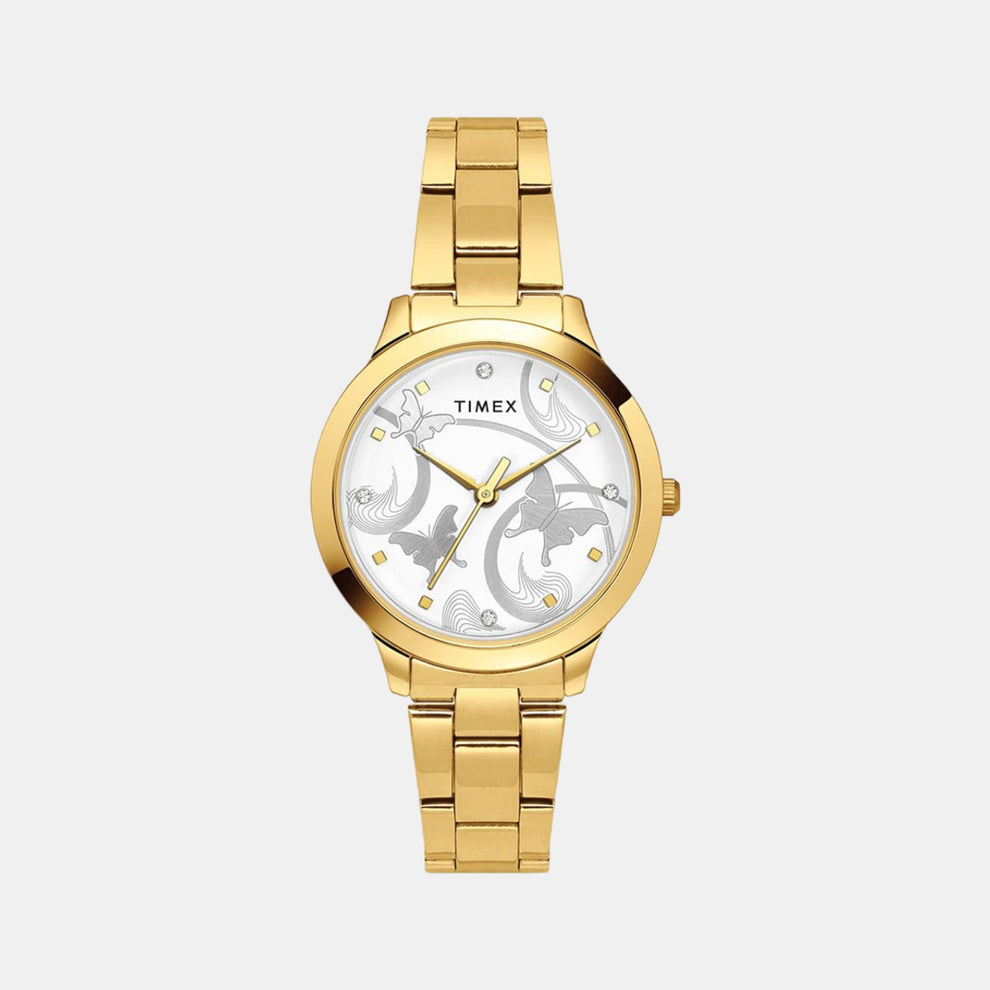 Timex TW000T635 Women’s Analog Quartz Watch Gold-Tone Stainless Steel Bracelet, Silver Dial