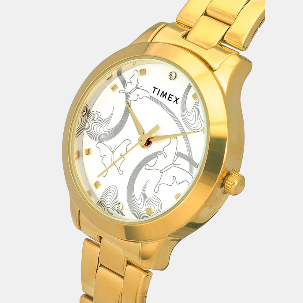 Timex TW000T635 Women’s Analog Quartz Watch Gold-Tone Stainless Steel Bracelet, Silver Dial