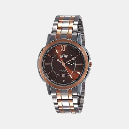 Timex TW000U312 Analog Quartz Watch for Men – Brown Dial, Two‑Tone Stainless Steel Bracelet