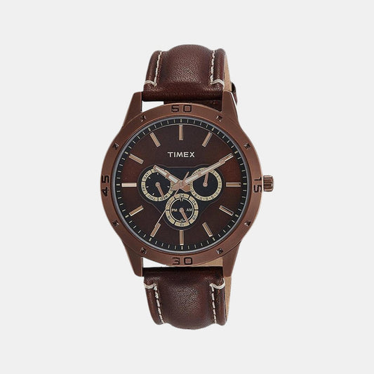 Timex TW000U914 Quartz Analog Brown Dial Leather Strap Watch for Men