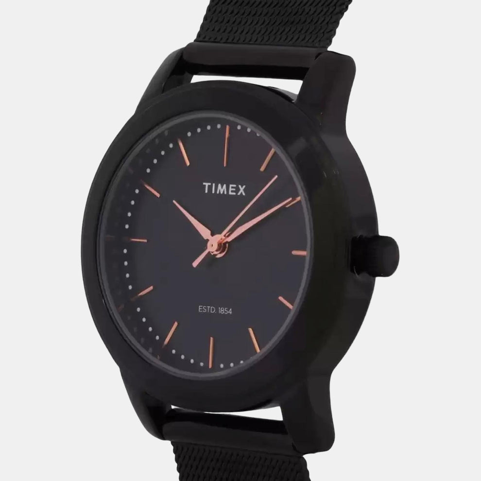 Timex TW000W114 Women’s Black Dial Stainless-Steel Mesh Analog Watch