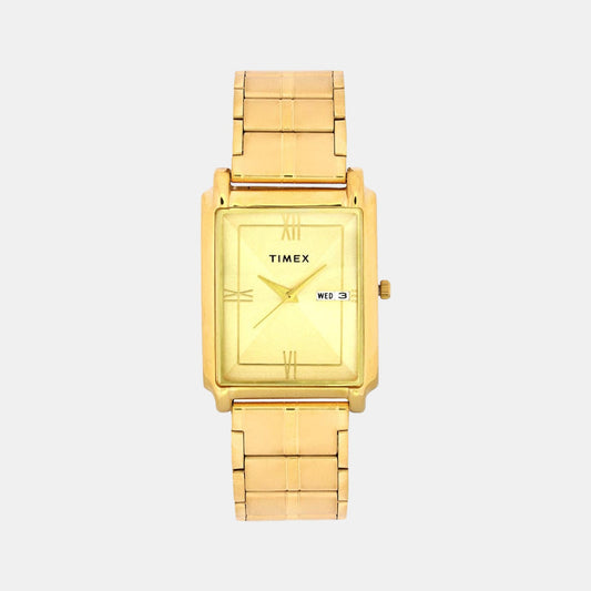 Timex TW000W910 Analog Quartz Watch for Men – Champagne Dial, Gold Stainless Steel Strap